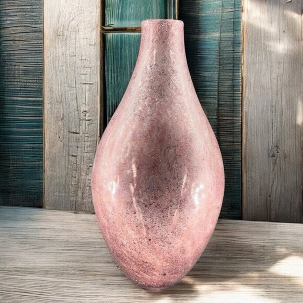 Crackled‎ Glass Vase Vessel Purple Small Mouth Vase Bottle Art Glass Vase Decor